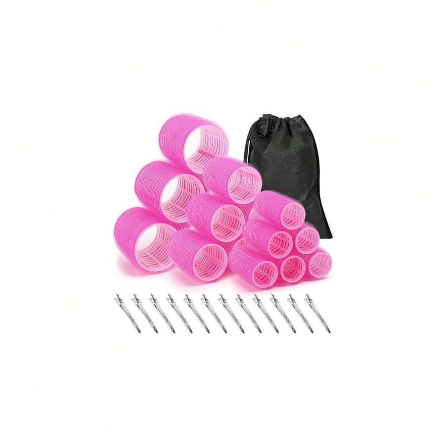 Se- Grip Rollers 30Pcs Set With 3 Sizes (6 Large, 6 Medium, 6 Small) And 12 Clips For Long, Medium, Short Hair Volume - Hồng - Xem 1