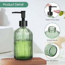 Topsky Glass Soap Dispenser With Black Plastic Pump, 400ml Liquid Hand Soap Dispenser, Rustproof Pump For Kitchen & Bathroom, Great For Lotions, Essential Oil, Liquid Soaps (FArmyss Green) - 條紋綠 - 查看 5