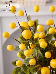 1/3支人造柠檬枝，PE材质，仿真植物，仿真花卉，桌面装饰，中心摆件，仿真绿植，房间装饰，书桌装饰，花园装饰，派对用品，学校宿舍办公室装饰，派对活动节日生日装饰，家居玄关酒店餐厅客厅卧室婚礼派对厨房花园装饰，情人节装饰，春夏装饰