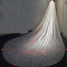 Women 1 Tier Cathedral Length Glitter Tulle Wedding Bridal Veil