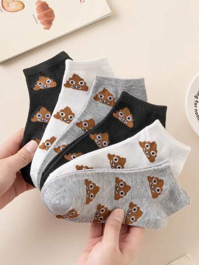 3/6 Pairs Cute Funny Poop Casual Socks, Hip-Hop Style