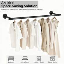 重型金属衣架，现代风格服装杆，壁挂式衣柜衣架，适用于洗衣房和衣柜，哑光黑 - 黑色 - 查看 2