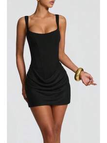 Summer European And American Style Fishbone Waist Cinching Strapless Off-Shoulder Short Sexy Hot Girl Dress - Màu Đỏ Sâu - Xem 9