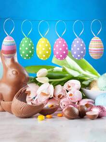 12pcs Easter Hanging Eggs, Colorful Easter Egg Pendant Decorations, Foam Rabbit Painted Eggs, Easter Party Decor, Home Decor, Easter Tree Ornaments (Styles And Colors Random) - Multicolor - View 7