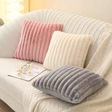 Set Of 2 Or 1pc Comfortable Thick Striped Plush Pillowcase, Soft Decorative Square Throw Pillow Covers, Suitable For Various Occasions Such As Bedroom Bedding, Home Decoration, Sofa Decoration, Camping, Outdoor, Etc - Silver - View 5