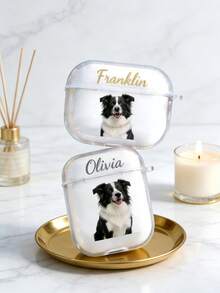1pc Custom Bluetooth Earphone Case,Personalized Pet Photo&Name Case,Soft TPU Clear Rubber Case Cover,Gift For Pet Lovers,Valentine's Day,And Special Occasions - Multicolor - View 5