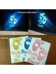 High Intensity Reflective Baby On Board Car Sticker Waterproof Cute Footprint Baby In Car Decal Safety Warning Sign Kids On Board Decal For Car Bumper Window - Multicolor - View 5