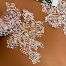 1pc Large White Lace Flower Patch, Hollow Embroidered Sewing Applique DIY Accessory - Lace Appliqué - View 1