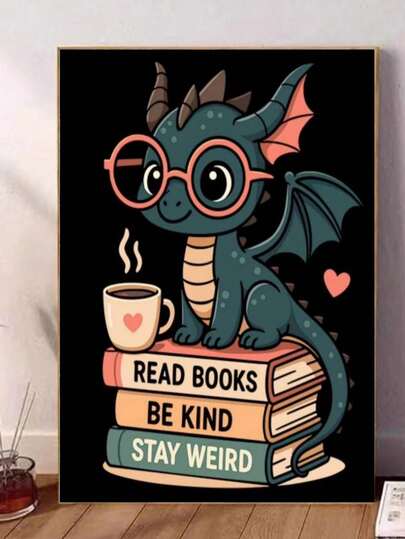 Kit de pintura de diamantes 5D, Dinosaurio lindo y positivo y animal de la vida útil del libro de café, pintura de diamantes 5D redonda kit completo de pintura de mosaico de rhinestone artificial, suministros de pintura para principiantes, pintura de diamantes hecha a mano Decoración de pared de arte de gema para el hogar Regalo