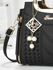 New Elegant Women's Handbag, Classic Stylish Durable Casual Tote Bag, Versatile For All Seasons, Suitable For Travel And Shopping, Large Capacity, Shoulder And Crossbody Strap, Comes With Accessory - Black - View 8