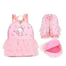 Fashionable Rabbit Print Mini Backpack With Lace Details And Zipper Closure, Adjustable Shoulder Straps, Suitable For Leisure Outings, Travel, Camping, Dance Classes, And Daily Use, Making It An Ideal Holiday Gift Choice - Pink - View 3
