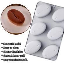 6孔咖啡豆形状硅胶糖果模具，适用于制作糖果、巧克力、DIY蛋糕装饰