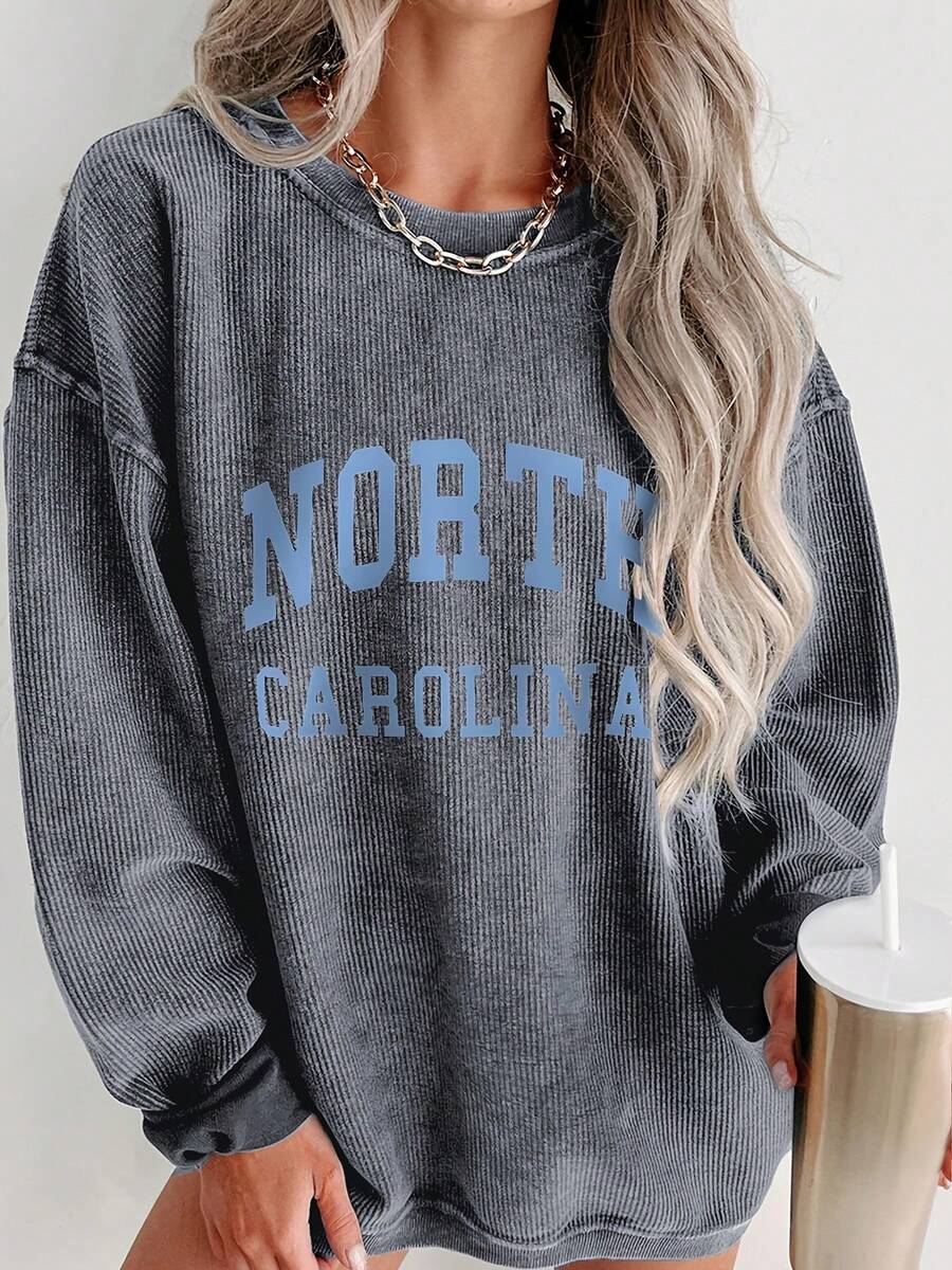 Valentine Outfits For Women, North Carolina Graphic Print, Oversized Sweatshirt, Y2K, Casual Streetwear,Essentials Hoodie - 深灰色 - 查看 1