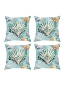 4 件装超柔软枕套，尺寸 17.7x17.7 英寸 - 蓝色海洋主题，饰有海马、贝壳、海星和海龟图案，拉链封口，可机洗，适用于沙发、床、汽车装饰（不含枕芯），沙滩枕套，沙发配件，海岸风情，易于保养，装饰靠垫，家居装饰 - 彩色 - 查看 17