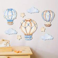 9pcs Blue Hot Air Balloon Wooden Wall Decor, Home Decor, Room Hanging Ornament - Multicolor - View 1