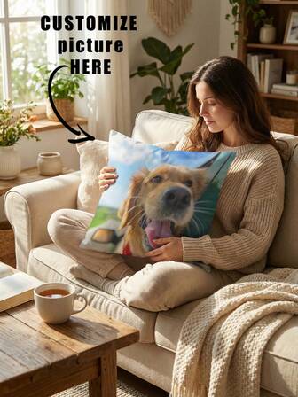 1 pieza Funda de cojín personalizada, Cojín decorativo DIY para el hogar, Funda de almohada cuadrada impresa como regalo para boda, mascota, Día de la Madre, con diseño de corazón, suave y personalizada, cojín juvenil personalizado, para crear un ambiente cálido, decoración navideña, lavable para la sala de estar