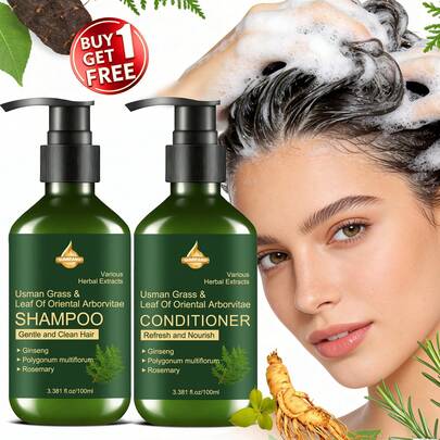 SUMIFANG 护发套装，蕴含人参、黄芪、迷迭香等草本精华：洗发水注重“温和清洁”，帮助去除头皮和头发上的污垢和杂质；护发素强调“滋养和活化”，改善干燥、毛躁的头发，增强头发的柔软度。