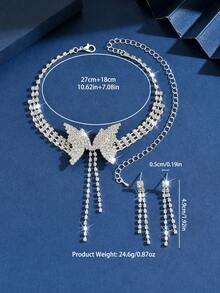 3pcs/2pcs/1pc/Set Butterfly Design Bridal Ladies Crystal Necklace, Earrings, Suitable For High-End Evening Dresses, Parties, And Business.