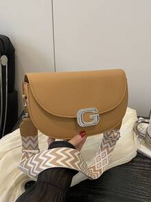 Litchi Grain Flap Half-Circle Crossbody Bag, Suitable For Shopping, Wallet, Shopping, Young Women, College Students, Newbies, White-Collar. Suitable For Office, University, Work, Business, Commuting, Outdoor Activities, Travel And Outings - Khaki - View 8