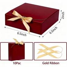 10pack Gift Es Wit Li 6.5''x6.5''x2'' Red Gift Es  Presen Pr Es Wit Ribbon  Birtday Wedding Party Cocte Dy - 紅色 - 查看 2