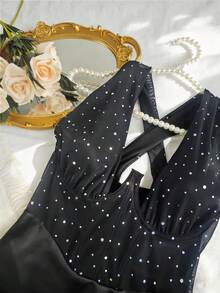 Deep Plunge Backless Sequin Bodycon Dress - Luxury Evening Event Wear