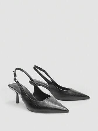 秋冬女士黑色高跟鞋，尖头露跟高跟凉鞋，漆皮正式礼服鞋，优雅，猫跟，派对鞋