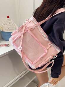 1 Peça Bolsa de Ombro Estilo Japonês Kawaii para Meninas, com Laço de Pérola e Acabamento em Renda para um Visual Elegante, Decoração Transparente Adequada para Cosplay, Convenções de Anime, Uso Diário Casual, Alça Destacável e Ajustável, Bolsa Leve para Estudantes, Design Fofo e Estiloso para Mulheres, Adequada para Compras, Reuniões, Exibição de Mercadorias de Anime, Viagens, Uso Estudantil, Etc.