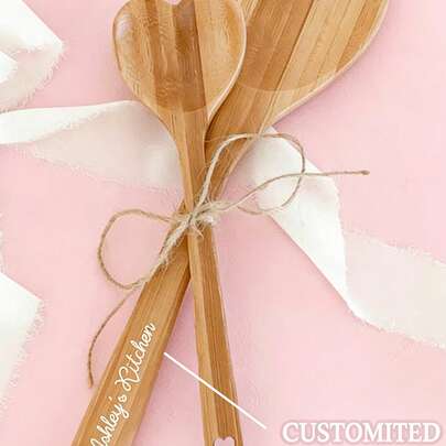 Juego de cucharas de madera con forma de corazón personalizadas con grabado láser, cucharas de madera con patrón de corazón para condimentos, utensilios de cocina de madera con mango largo, cucharas de madera para revolver, regalo único para inauguración de casa, cumpleaños, boda, mamá, esposa
