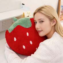 可爱草莓造型毛绒抱枕，柔软蓬松的红色水果抱枕，沙发卧室装饰枕 - 紅色 - 查看 5