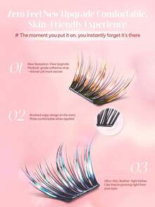 Mlen Diary Self-Adhesive Eyelash Clusters, C-Curl Volumizing Double-Sided Magnetic Fake Eyelashes, No Glue Needed, Reusable, Press-On Style Self-Adhesive Eyelash Clusters, Natural Makeup Effect DIY Eyelash Extension Kit