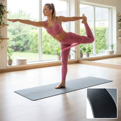 LIVINGANDHOME Living And Home Yoga Mat 6mm Thick Grey Non-Slip Dual-Sided With Carry Bag Strap For Yoga Exercise Home Gym Holiday
