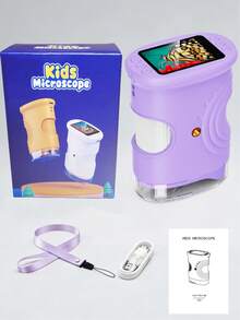 儿童便携式显微镜，手持式显微镜，4-8岁小小科学家的完美礼物，数码显微镜尺寸为5.94英寸 x 3.46英寸，迷你口袋数码显微镜，适合儿童和成人，3-8岁儿童科学实验套装，配备2.0英寸IPS屏幕和8个可调节LED灯。