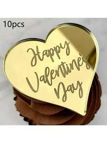 5pcs/10pcs/20pcs Heart Shaped Acrylic "Happy Valentine's Day" Cupcake Toppers, Suitable For Valentine's Day Party DIY Cake & Dessert Decorations