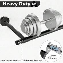 重型金属衣架，现代风格服装杆，壁挂式衣柜衣架，适用于洗衣房和衣柜，哑光黑 - 黑色 - 查看 3