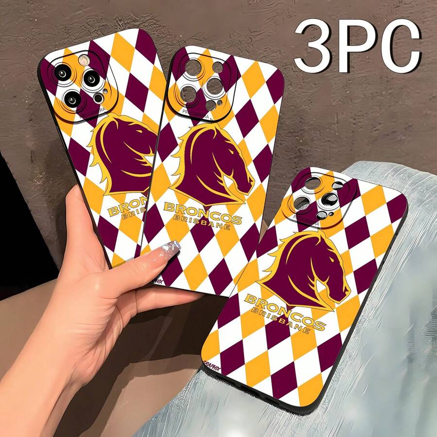 Estuche para teléfono con espejo con patrón de diamantes del espíritu del equipo de los Broncos compatible con  17,  16 Pro Max,  15 Pro Max,  13 y  12 hecho de TPU duradero que brinda protección contra golpes y caídas, perfecto para fanáticos y obsequios, ideal para cumpleaños, días festivos o cualquier ocasión especial, muestre el orgullo por su equipo mientras mantiene su teléfono  y elegante - Negro - Ver 1