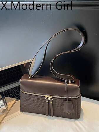 Bolso de mano con diseño de cámara vintage, bolsa tipo bento, bolsa de almuerzo con textura de litchi, bolso de moda vintage de alta gama para transporte otoño/invierno 2025 para llevar al hombro, debajo del brazo o cruzado