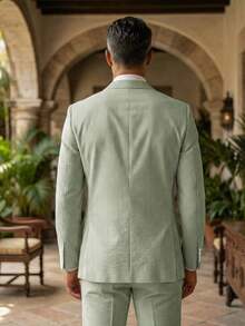 Seersucker Suit Men Pinstripe 2026 Summer Spring Lightweight Breathable 2 Piece Blazer Pants Set - Màu xanh Bạc hà - Xem 3