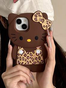 Sanrio 1pc Cute Cartoon Leopard Print KT Cat Phone Case Compatible With Apple 13/14/15/16/17/Pro Max