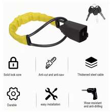 Tapsin Adjustable Car Steering Wheel Lock To Seat Belt Anti-Theft Reinforced Cable Lock Fits Most Vehicles With 3 Keys - Yellow - View 3