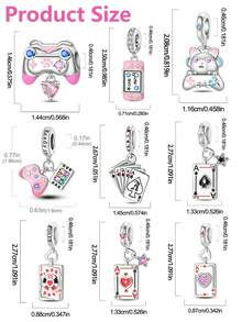 Valentine's Day DIY Silver-Plated Playing Card Pendant, Cat Enamel Crystal Bracelet Necklace Charm, Romantic Game Jewelry Making Supplies - Silver - View 10
