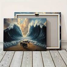 Bible Scene Art Print - Israelites Crossing The Red Sea Wooden Framed Canvas Wall Art, Art Deco Style HD Vibrant Colors, Ready To Hang For Living Room, Bedroom, Hallway Decor, Canvas Wall Hanging, Suitable For Hanging - 霧霾藍 - 查看 5