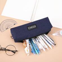 Étui à crayons rétro minimaliste à grande capacité, monocouche. Organisateur de stylos et de fournitures de bureau pour étudiants. Rentrée scolaire, sac - Gris - Voir 6