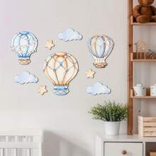 9pcs Blue Hot Air Balloon Wooden Wall Decor, Home Decor, Room Hanging Ornament - Multicolor - View 2