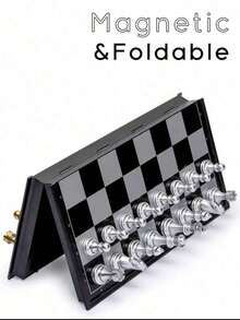 1 Set Magnetic Chess Set, Luxury Gold & Silver Foldable Chessboard, Portable Travel Chess Game, Giant Chess Dominoes, Transparent Chess Pieces, Chess Strategy Game, Suitable For Adults & Kids, Indoor/Outdoor Party Gift - Multicolor - View 6