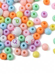 About 1170Pcs Round Beads Kit With Heart-Shaped Box - Solid & Letter Round Beads With Elastic Cords, DIY Jewelry Making Supplies For Craft Projects, Assorted Colors Beading Set For Creative Handmade Decor - Multicolor - View 4