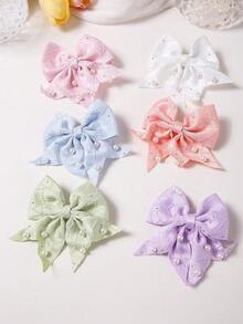 10pcs/Set Girls Colorful Pearl Rhinestone Fabric Bow Hair Clips, Cute Hair Accessories Barrettes For Daily Use, Back To School - Multicolor - View 5