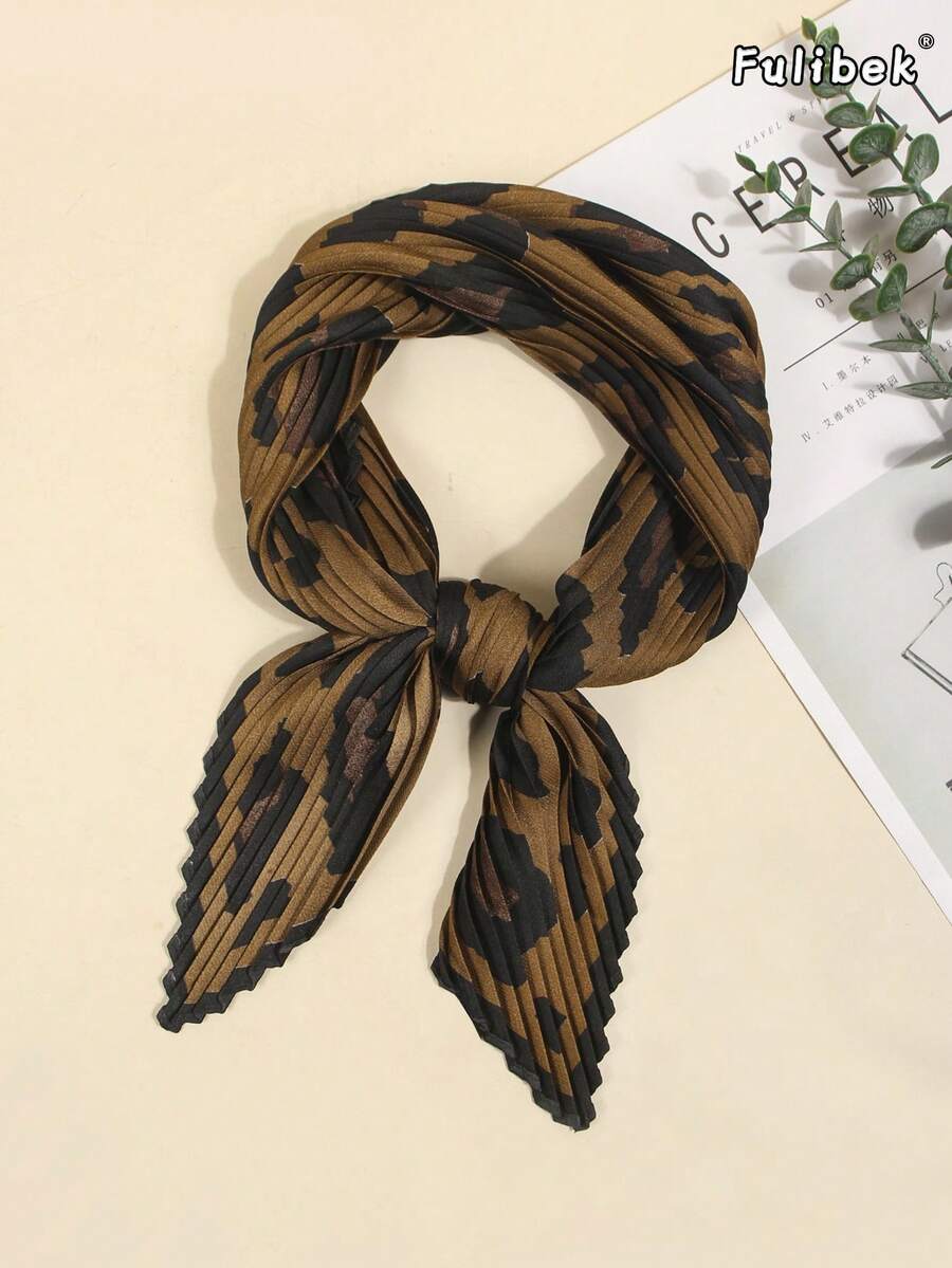 1件装女士春季新款褶皱印花方巾围巾颈套头带多功能系带，适合日常使用 - 彩色 - 查看 1