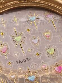 2pcs Valentine's Day Heart Chain Nail Art Embossed Nail Art Stickers - Heart, Chain, Bow, Lips, Necklace Design, 5D Embossed Finish, Easy To Apply Nail Decoration, DIY, Gift, Party, Y2K, Glitter Sticker Nails Nail Supplies - Multicolor - View 5