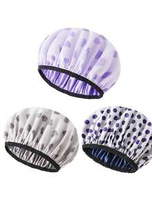 1/3pcs Waterproof Printed Shower Cap, Double Layer, Long Hair, Satin Bathing Cap, EVA Printed Hair Cover Shower Cap - Multicolor - View 1