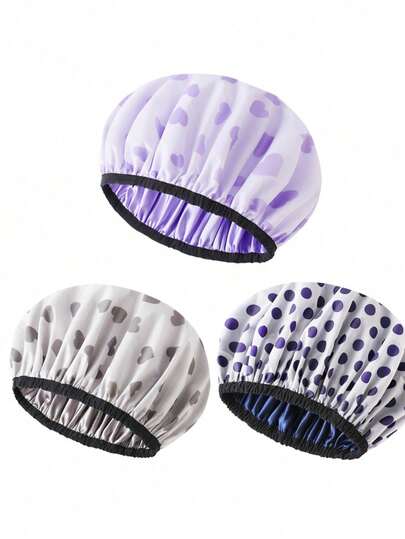 1/3pcs Waterproof Printed Shower Cap, Double Layer, Long Hair, Satin Bathing Cap, EVA Printed Hair Cover Shower Cap